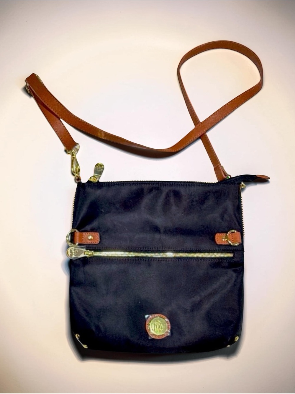 Joy Mangano Black Nylon Crossbody Bag | Gold Hardware | Organizer | NWOT